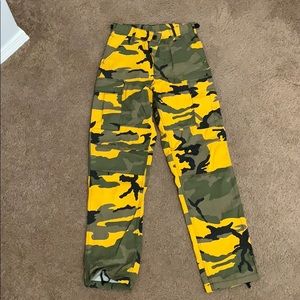 yellow/dark green/black camo pants